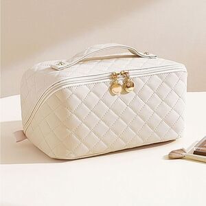 Large quilted cosmetic makeup bag
